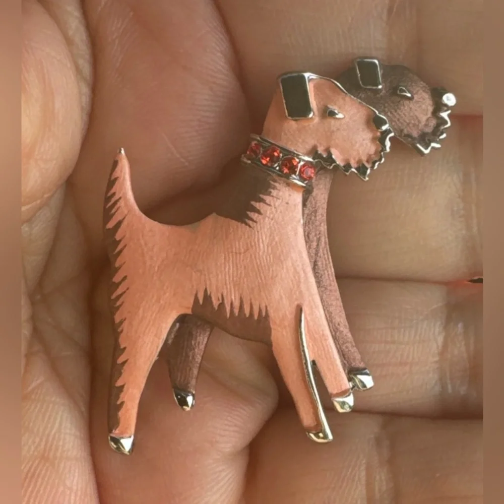 Stylish Dog Brooch with Red Accents